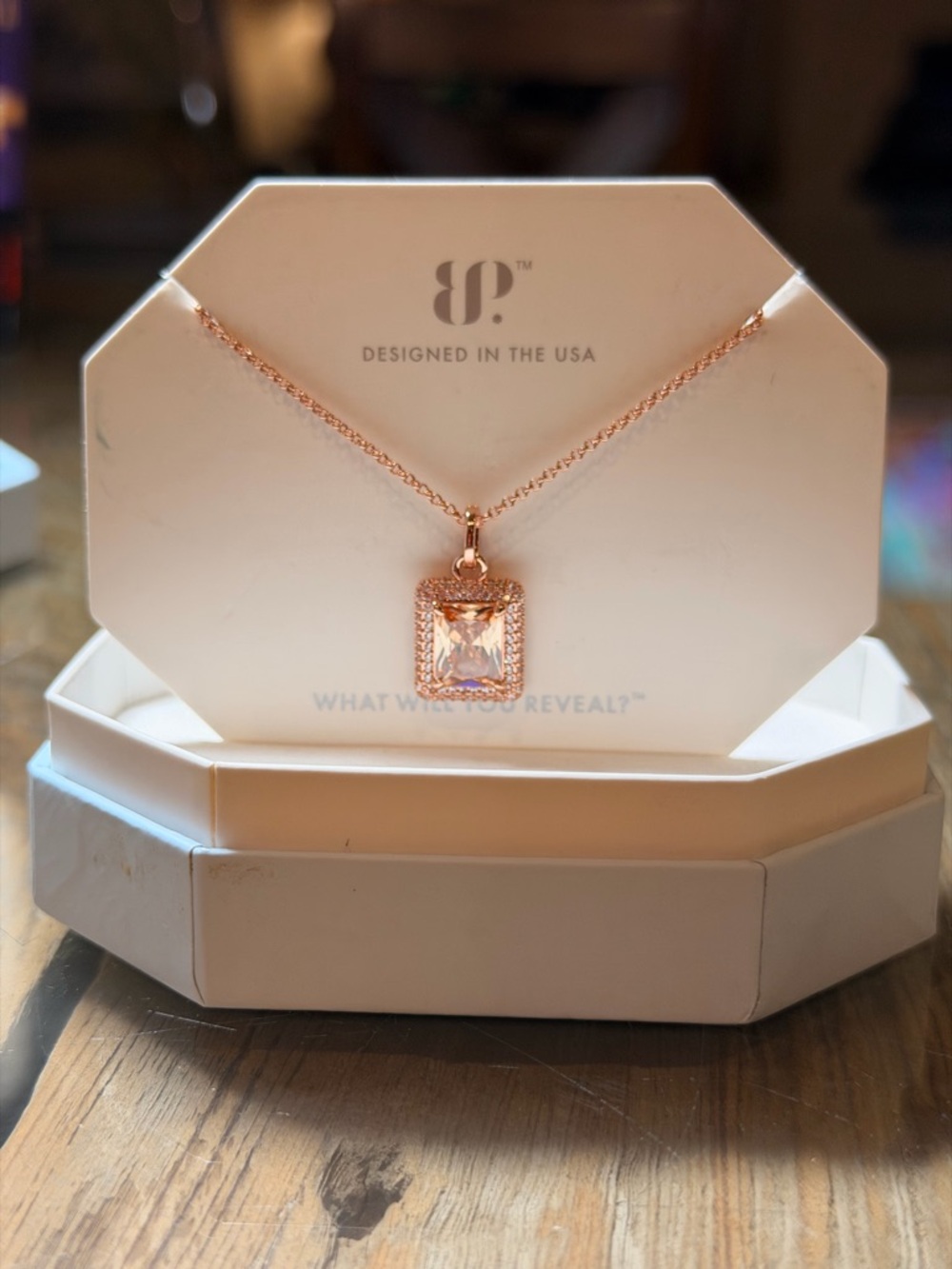Bomb Party! Rose Gold Square Crystal Pendant Necklace - Picture 4 of 5